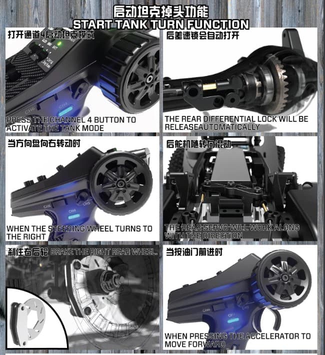 2024 Yikong YK4106 PRO 1:10 RC Car Crawler 11CH Radio Tank Turing RTR 4