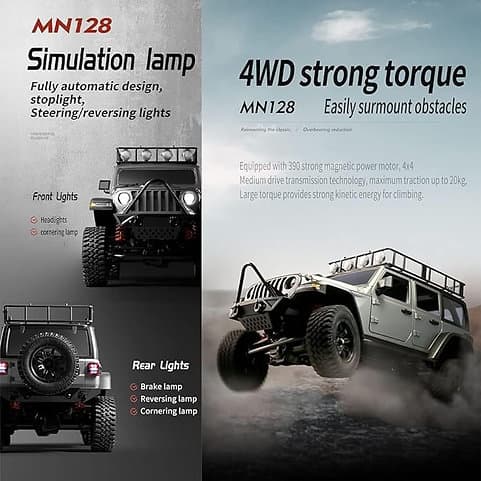 MNRC MN128 RTR 1/12 2.4G 4WD RC Crawler with LED Light 3