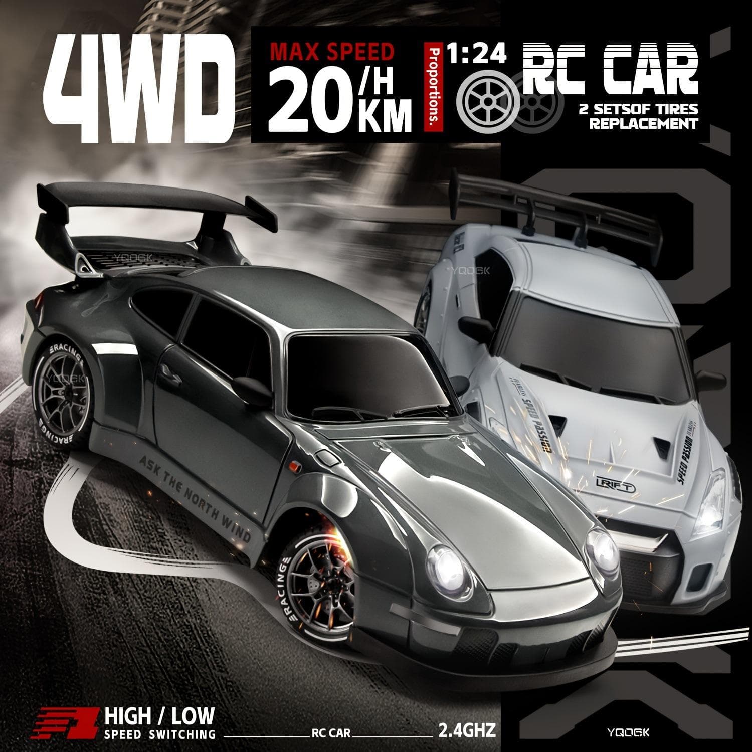 1:24 4WD Prosches 911Model Vehicle Remote-controlled Drift Car2.4GHz Racing Super Sports Cars with Gyroscope LED Light Toys 4