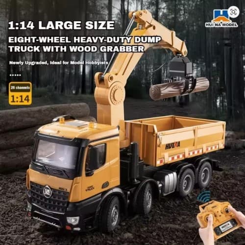 New Huina 1538 1/14th 3in1 Alloy RC Engineering Dump Truck 26CH Crane Rotation Arm Timber Grab Truck 1
