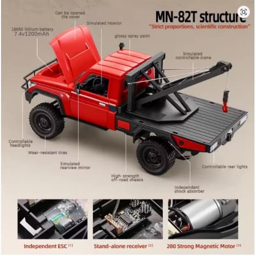 MNRC MN82T simulation full ratio 1:12 pickup truck rescue trailer model four-wheel drive off-road RC 3