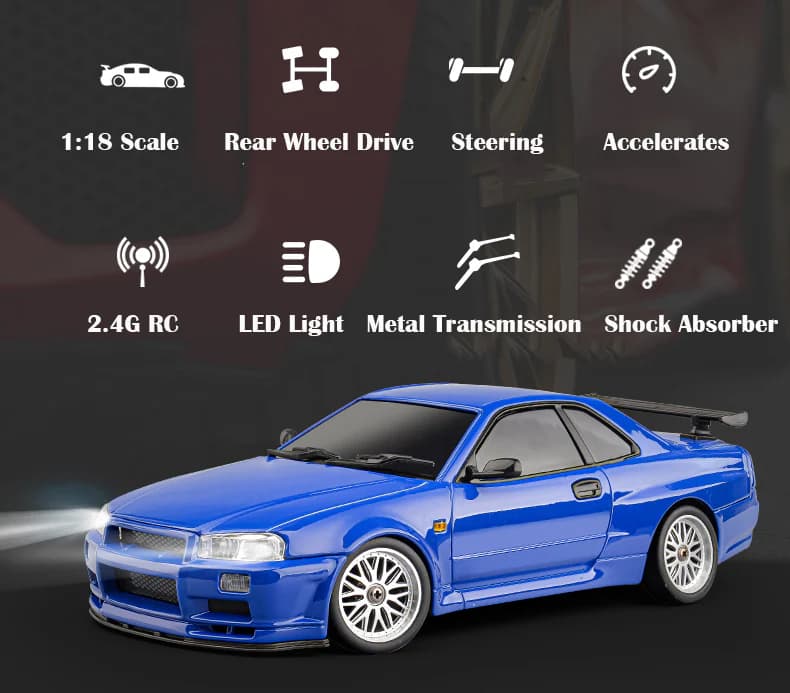 LDRC LD1899 1:18 Nissan Skyline GTR R34 2.4GHz Metal Body Remote Control Drift Car 4