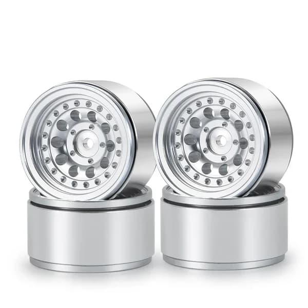 1.0" Beadlock Wheel Rims Aluminum Alloy Wheel Hubs for 1/18 1/24 RC Crawler Parts Silver 1