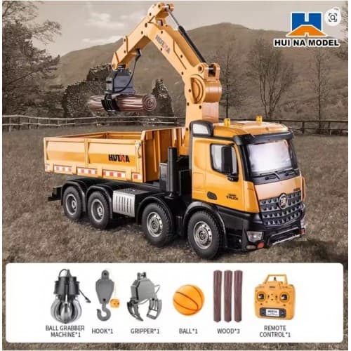 New Huina 1538 1/14th 3in1 Alloy RC Engineering Dump Truck 26CH Crane Rotation Arm Timber Grab Truck 7