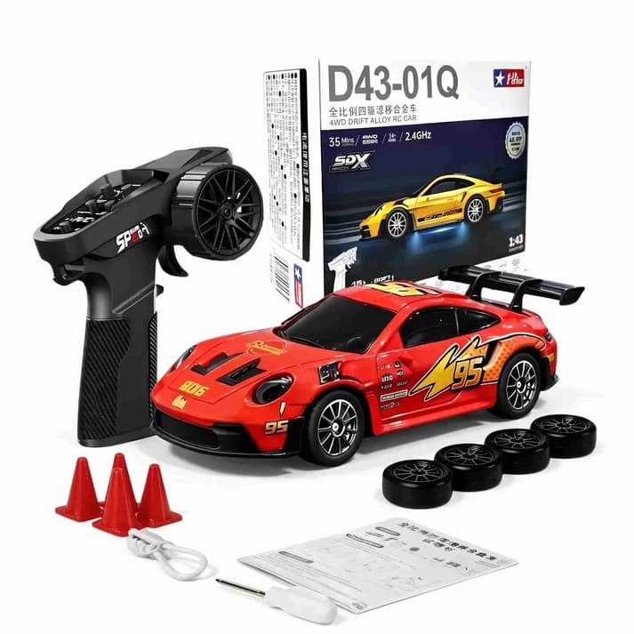 HSTAR D43-01Q15 McQueen Red 1:43 Scale 4WD Alloy RC Drift Car with Gyro, LED Lights & Proportional Control | India 0