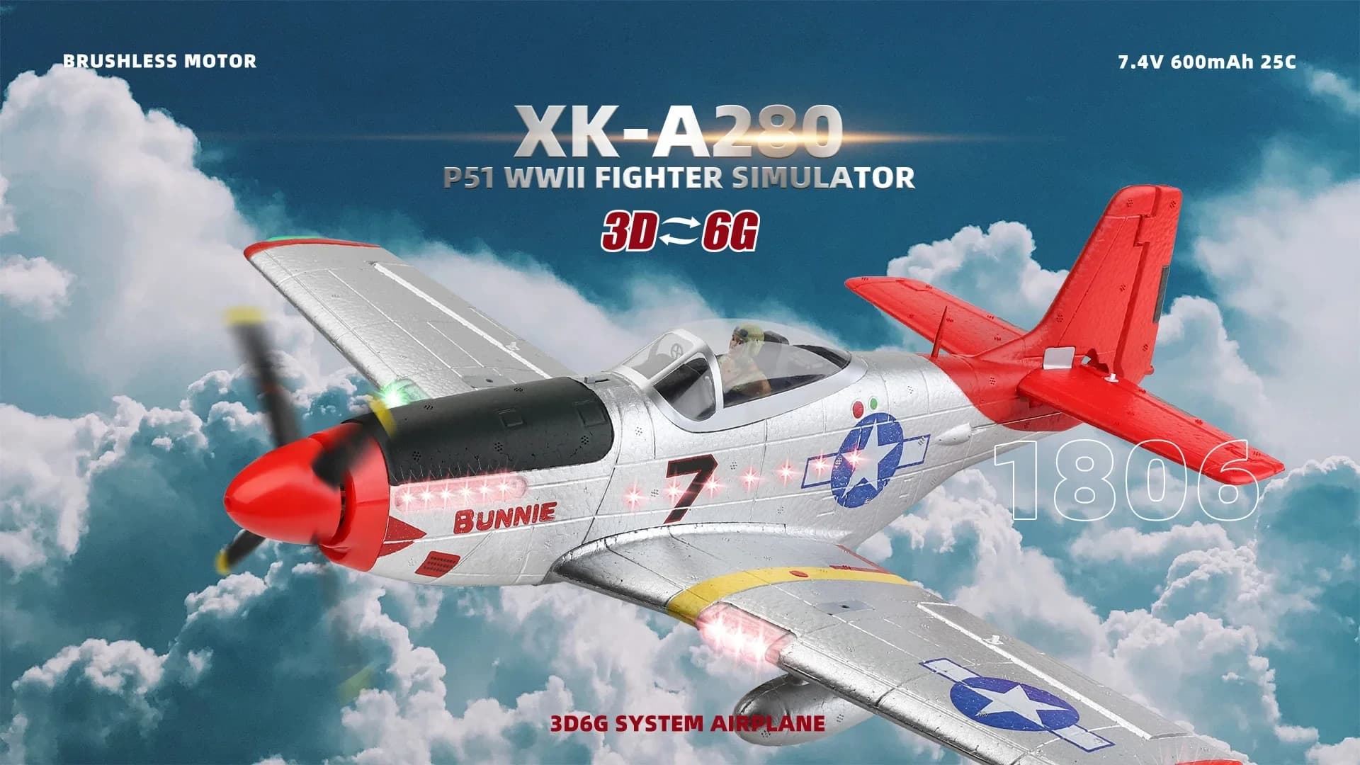 WLTOYS XK A280 P51 Mustang 560mm RC Plane 4