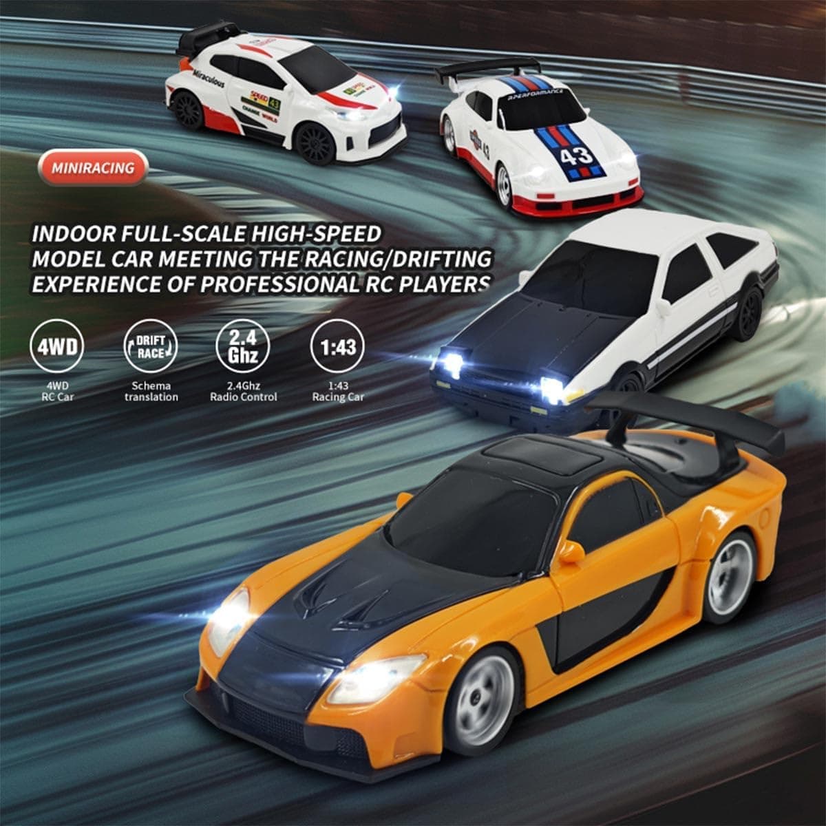 1:43 Full Scale Mini 4WD Drifting Charging Remote Control Car, Color: 4309G With Gyroscope 1