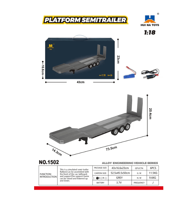 Huina 1502 73.5cm 3-Axle Semi Trailer Flatbed(Silver) for Huina 1501 RC India 2
